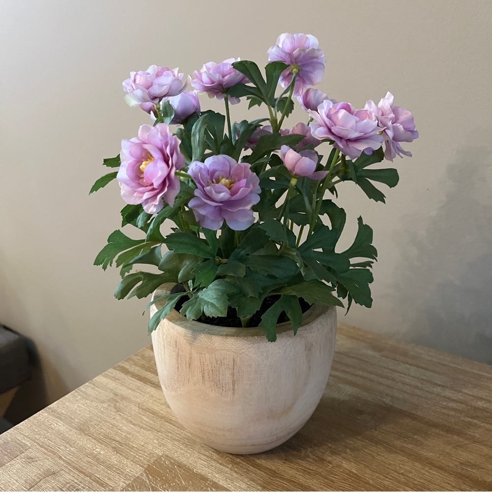 Threshold. Beautiful Lavender Faux Flowers in Wooden Container. (1 of 2)